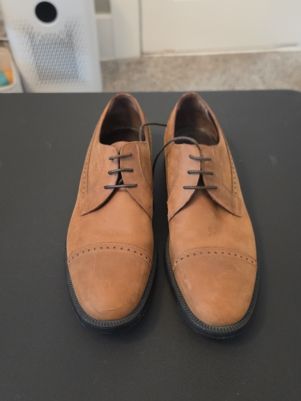 a. testoni Tan Suede Cap-Toe Derby Shoes